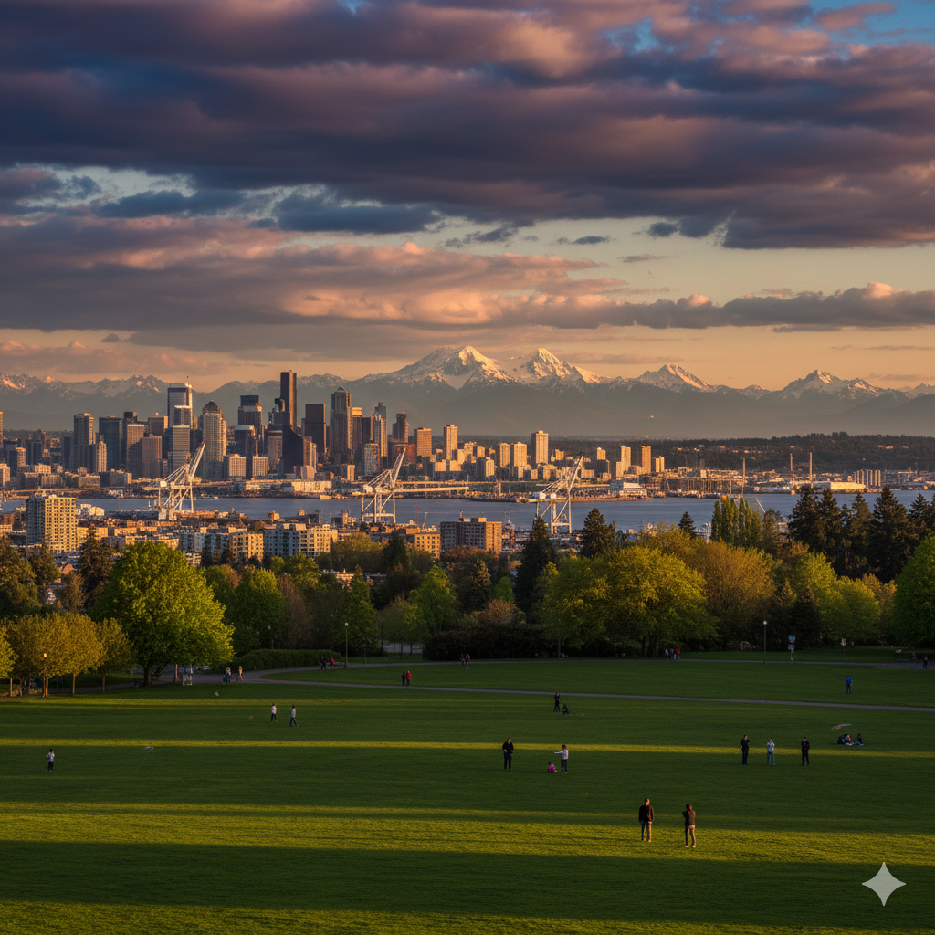 Jefferson Park with Seattle skyline view from Beacon Hill