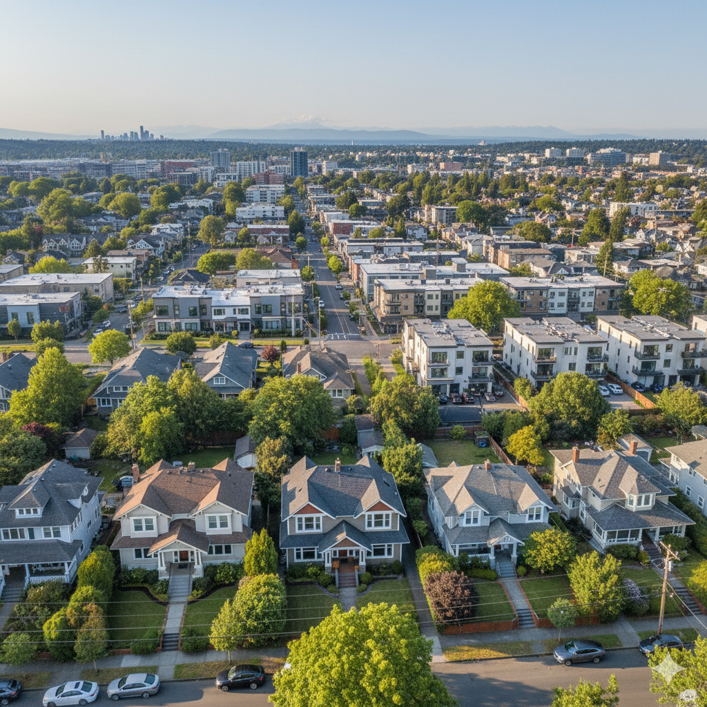 Columbia City Seattle real estate neighborhood with Craftsman bungalows and townhomes along Rainier Avenue