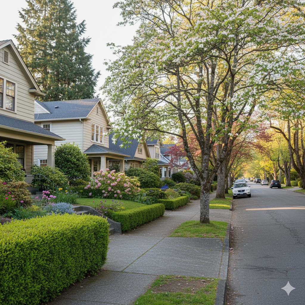 Quiet residential street in Mid-Beacon Hill, Seattle